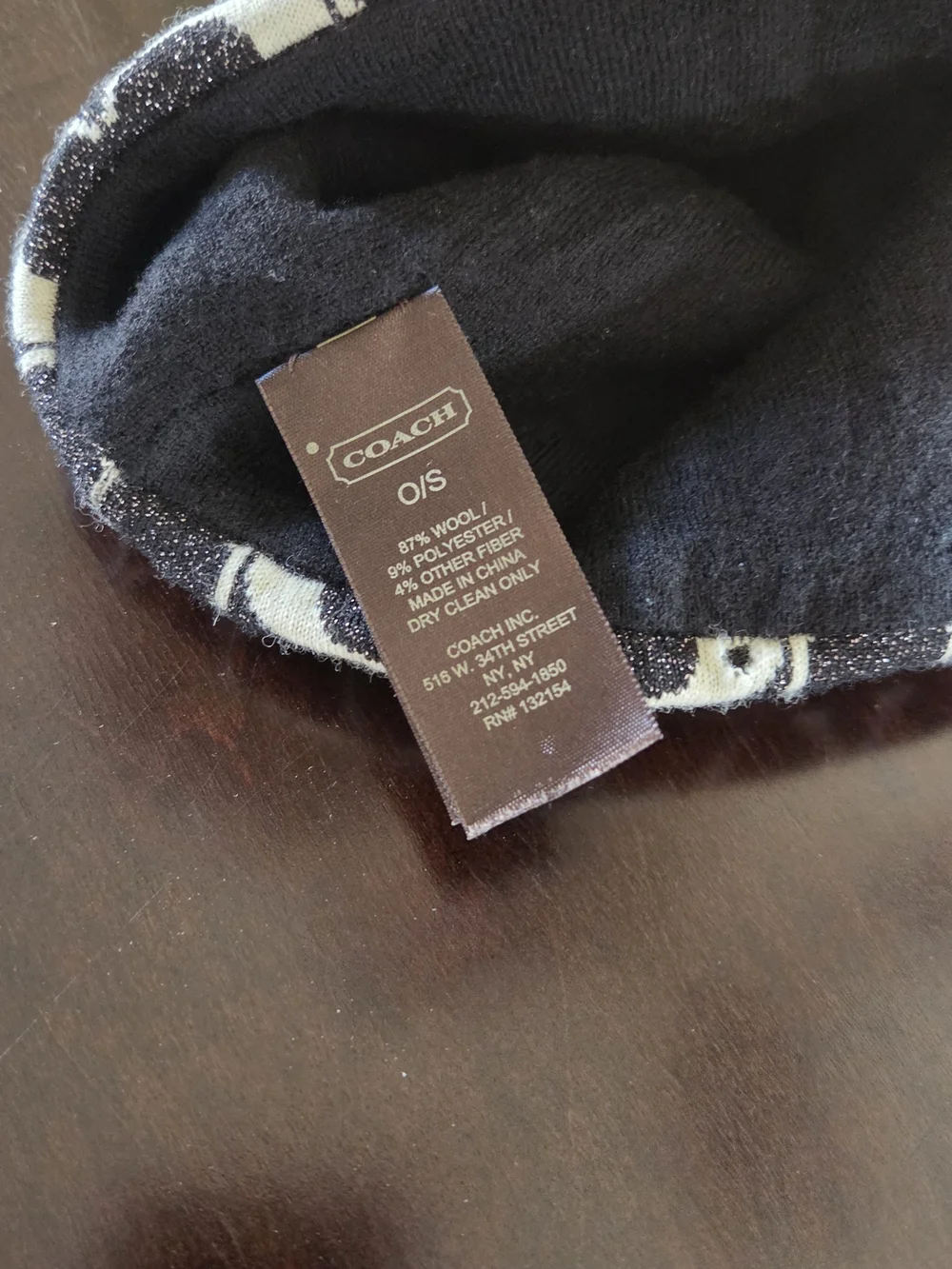 Coach Black Glitter Knit Beanie with Ivory Signature Band